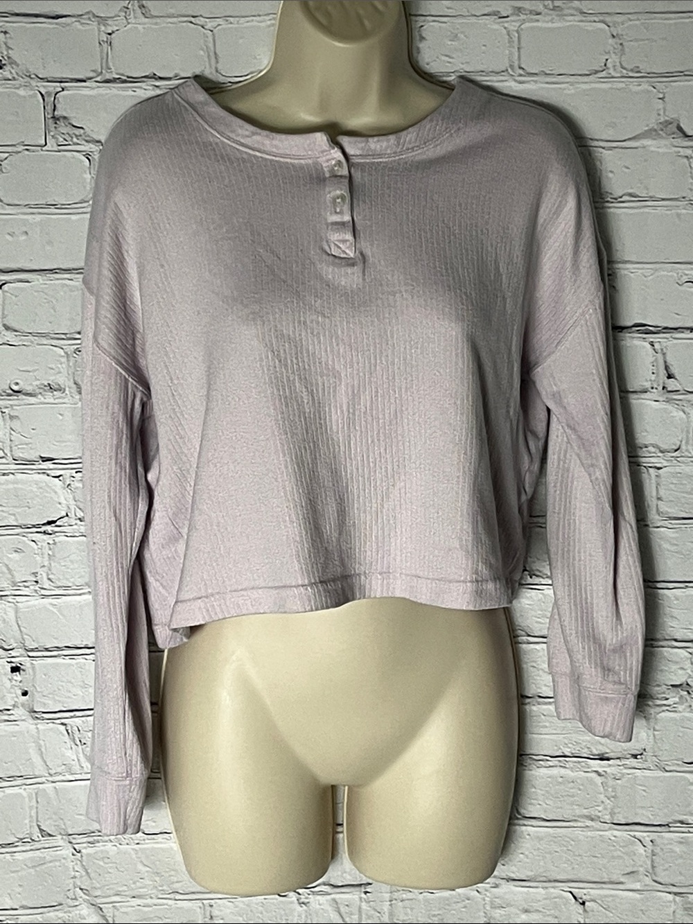 Jenni Light Pink Cropped Henley Long Sleeve Top